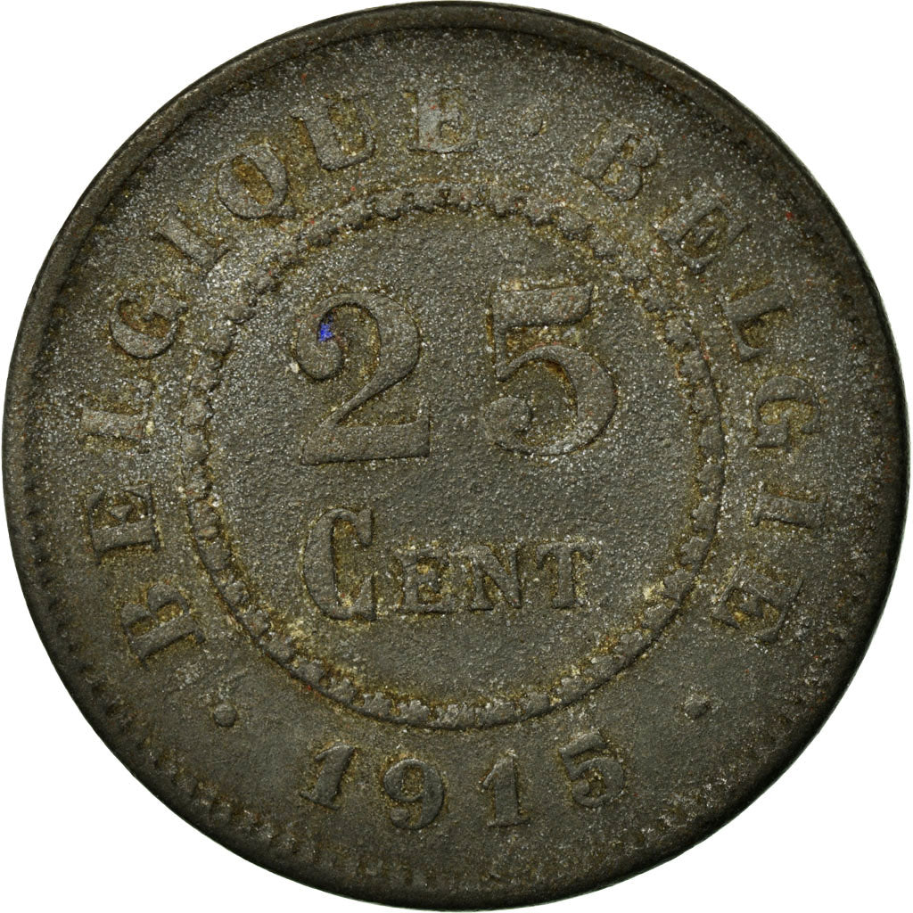 Moeda, Bélgica, 25 Centimes, 1915, VF(20-25), Zinco, KM:82