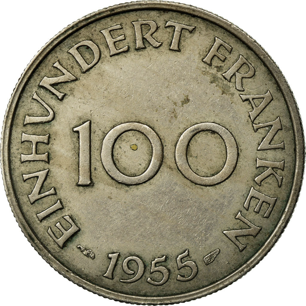 Coin, SAARLAND, 100 Franken, 1955, Paris, EF(40-45), Copper-nickel, KM:4