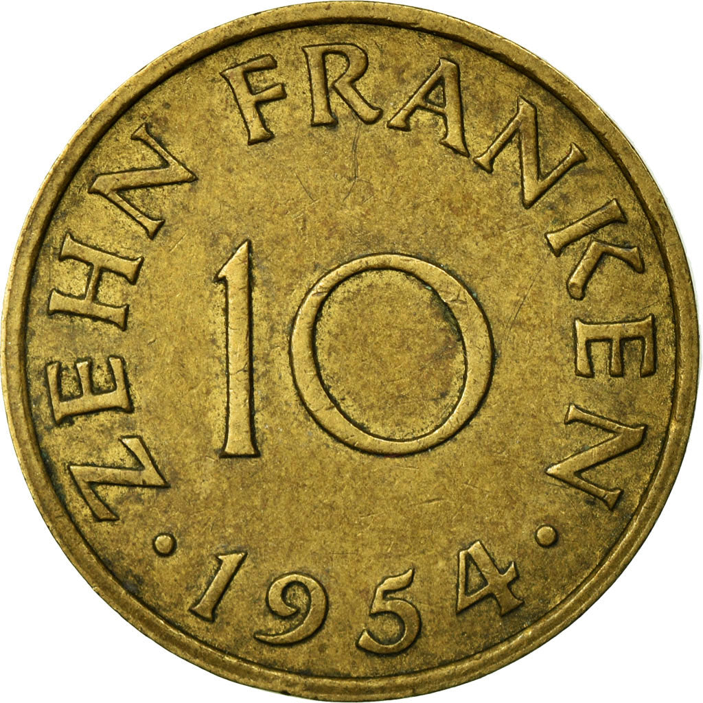 Monnaie, SAARLAND, 10 Franken, 1954, Paris, TTB, Aluminum-Bronze, KM:1