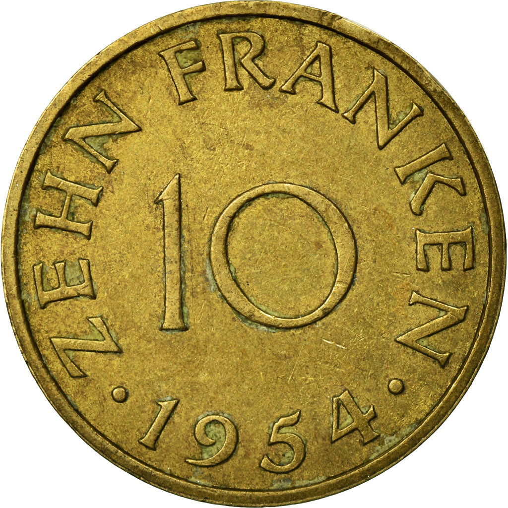 Monnaie, SAARLAND, 10 Franken, 1954, Paris, TTB, Aluminum-Bronze, KM:1