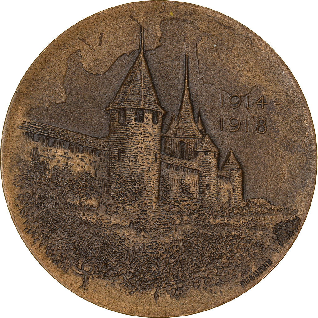Suíça, Medal, Die Stadt Murten, Ihren Soldaten, 1914-1918, Huguenin, MS(63)