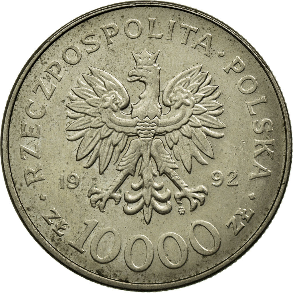 Münze, Polen, 10000 Zlotych, 1992, Warsaw, S+, Copper-nickel, KM:246