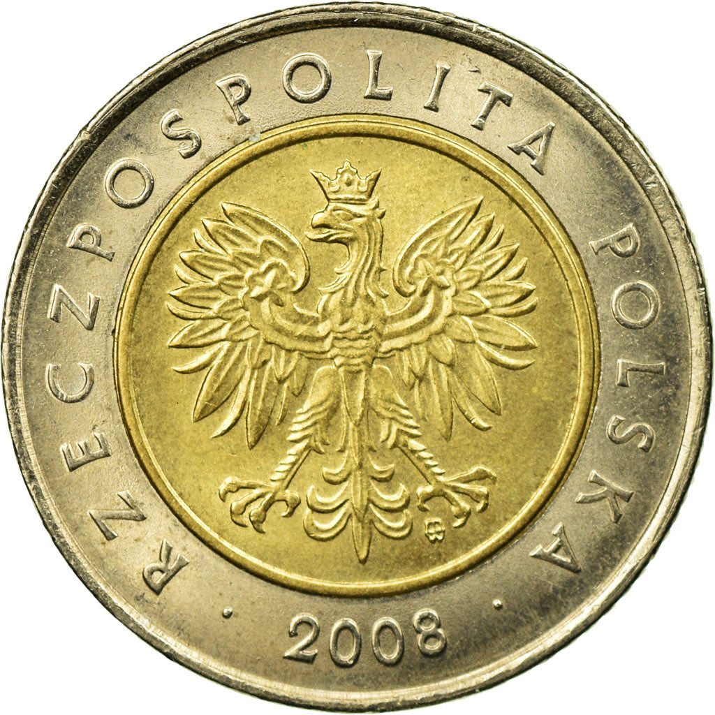 Coin, Poland, 5 Zlotych, 2008, Warsaw, EF(40-45), Bi-Metallic, KM:284