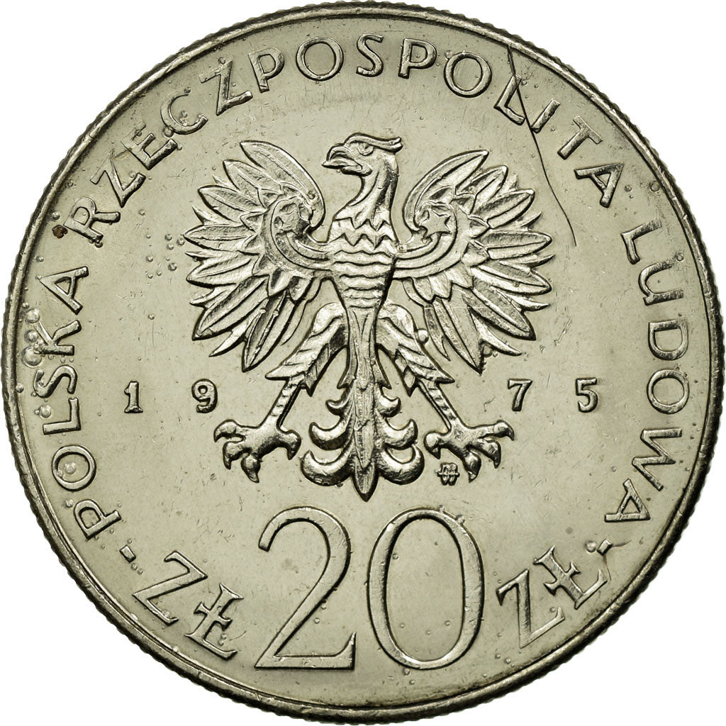 Coin, Poland, 20 Zlotych, 1975, Warsaw, VF(30-35), Copper-nickel, KM:75