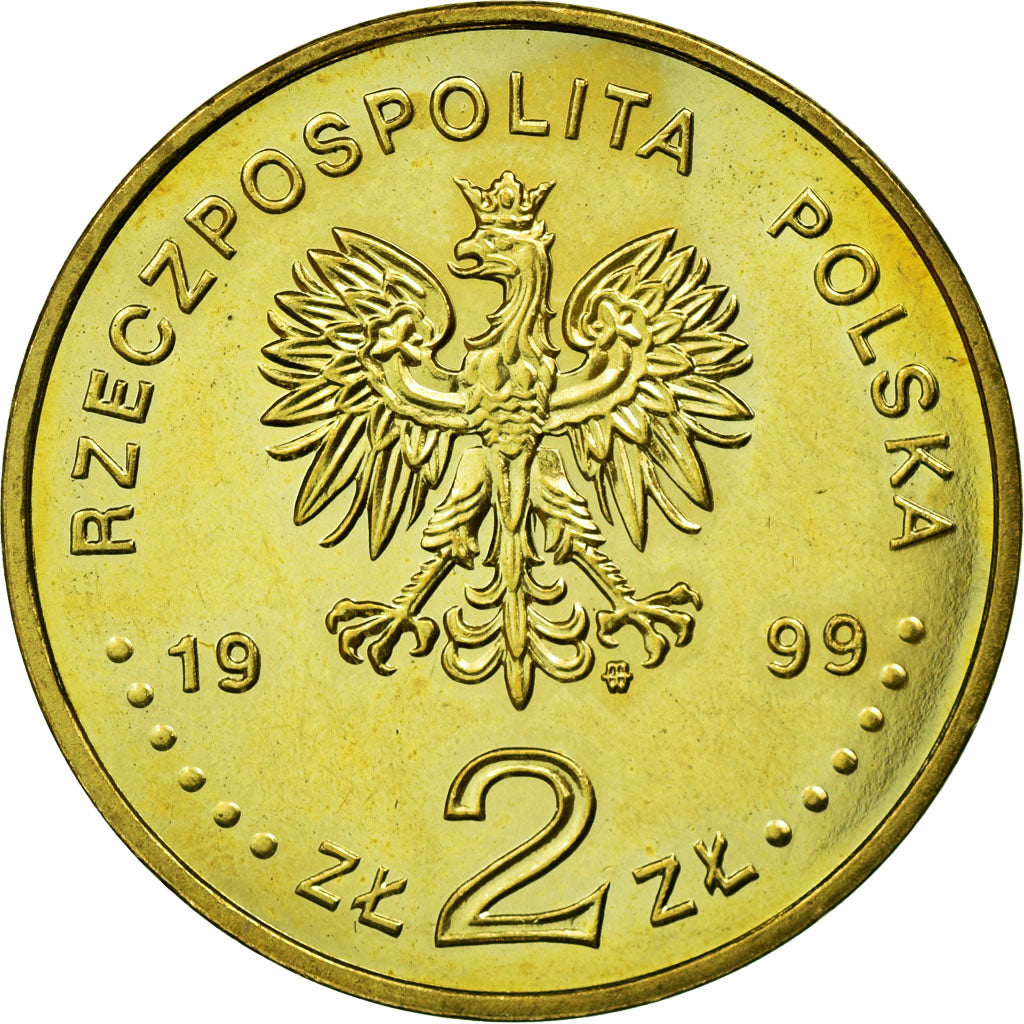 Coin, Poland, 2 Zlote, 1999, Warsaw, AU(55-58), Brass, KM:368