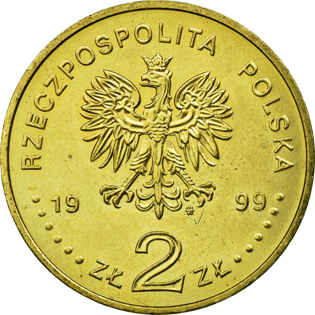Coin, Poland, 2 Zlote, 1999, Warsaw, AU(55-58), Brass, KM:358