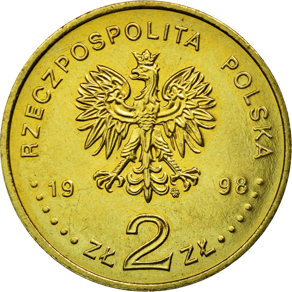 Moneda, Polonia, 2 Zlote, 1998, Warsaw, MBC+, Latón, KM:335