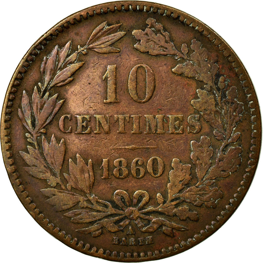 Coin, Luxembourg, William III, 10 Centimes, 1860, Paris, VF(30-35), Bronze