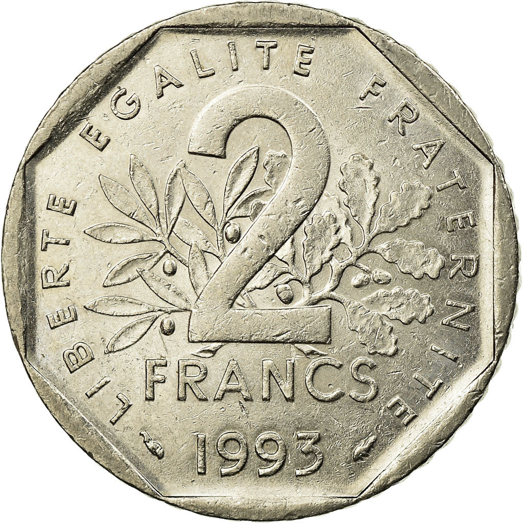 Munten, Frankrijk, Jean Moulin, 2 Francs, 1993, Paris, ZF, Nickel, KM:1062