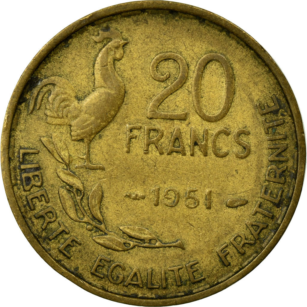 Moneta, Francja, Guiraud, 20 Francs, 1951, Paris, VF(30-35), Aluminium-Brąz