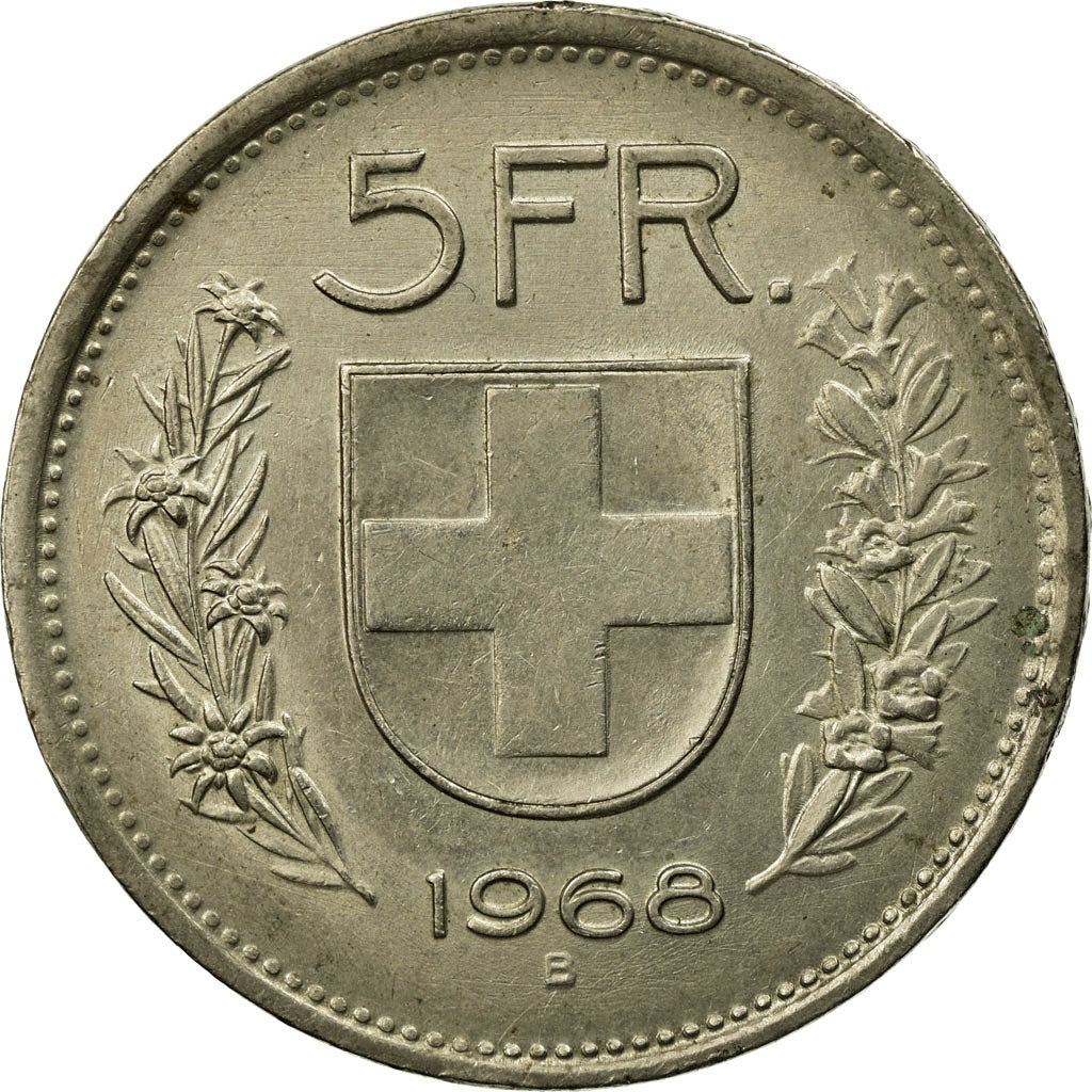 Coin, Switzerland, 5 Francs, 1968, Bern, EF(40-45), Copper-nickel, KM:40a.1
