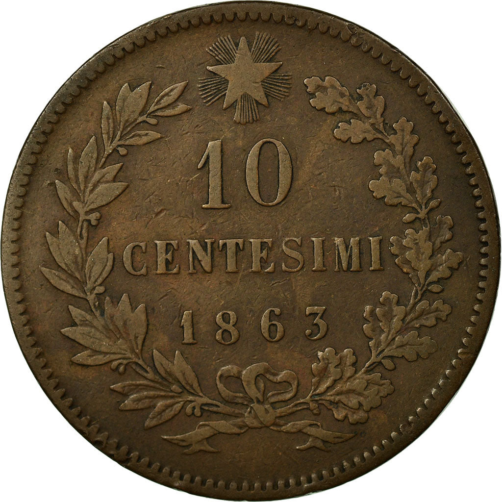 Coin, Italy, Vittorio Emanuele II, 10 Centesimi, 1863, VF(30-35), Copper