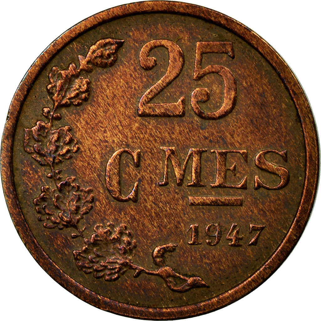 Munten, Luxemburg, Charlotte, 25 Centimes, 1947, FR+, Bronze, KM:45