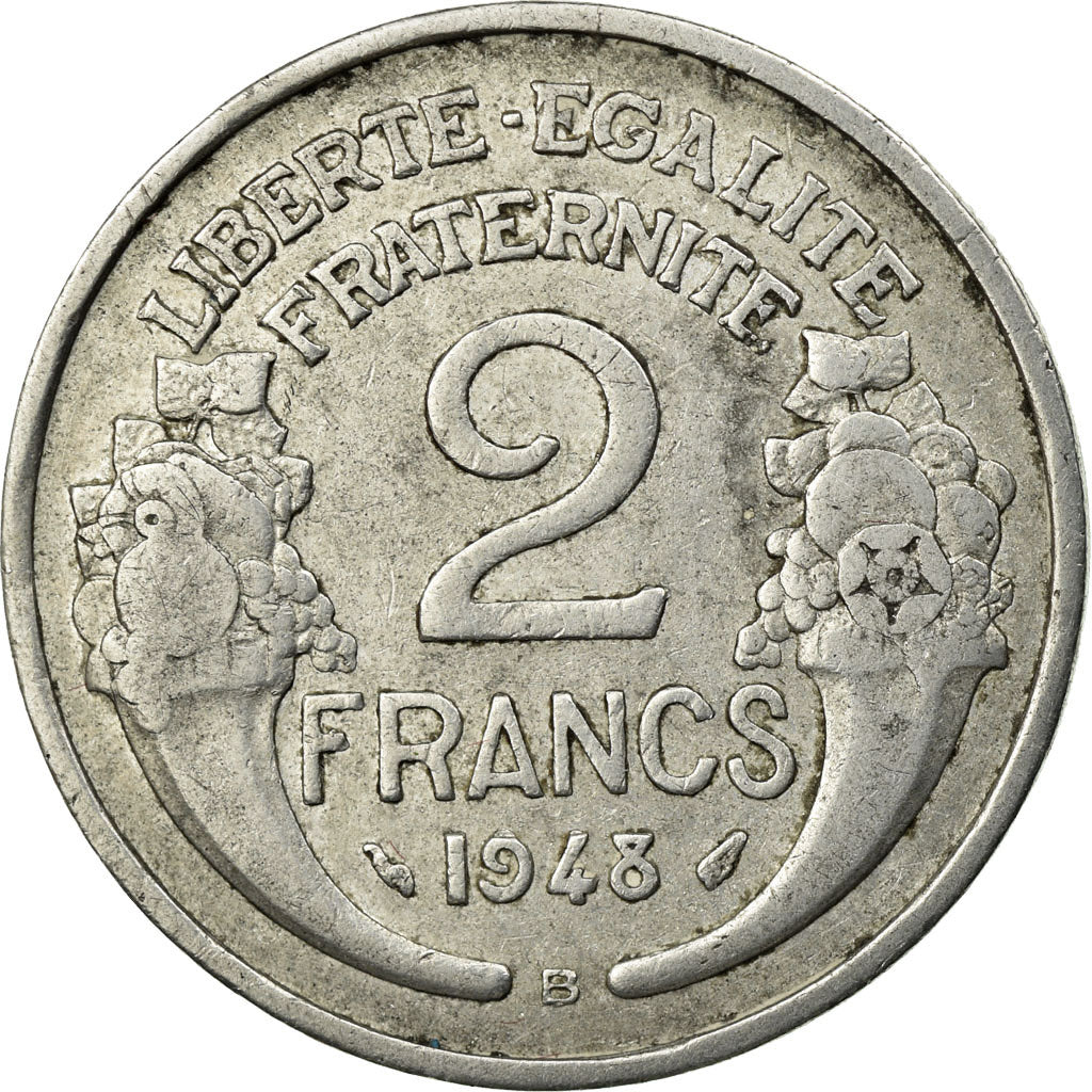 Coin, France, Morlon, 2 Francs, 1948, Beaumont - Le Roger, EF(40-45), Aluminum