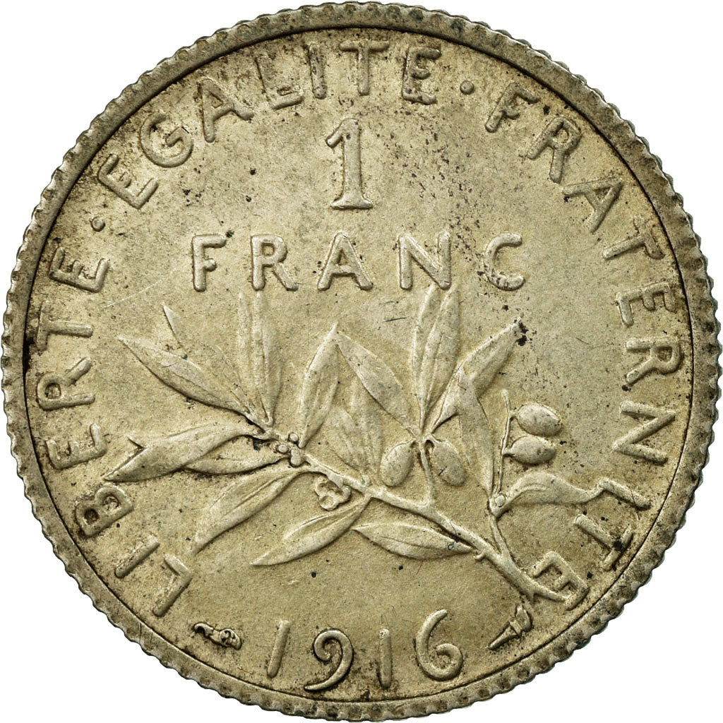 Moneta, Francia, Semeuse, Franc, 1916, Paris, MB+, Argento, KM:844.1