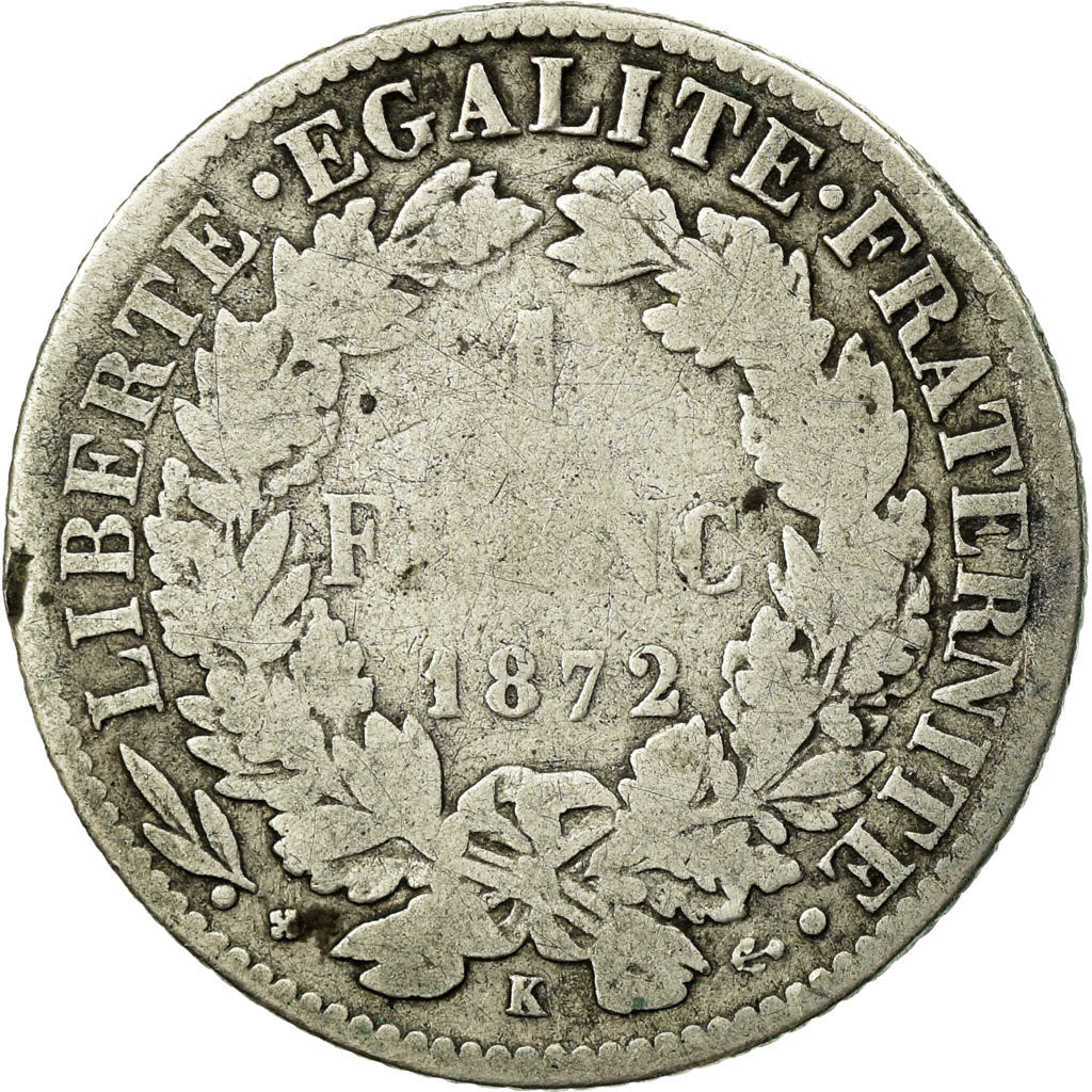 Monnaie, France, Cérès, Franc, 1872, Bordeaux, TB, Argent, KM:822.2