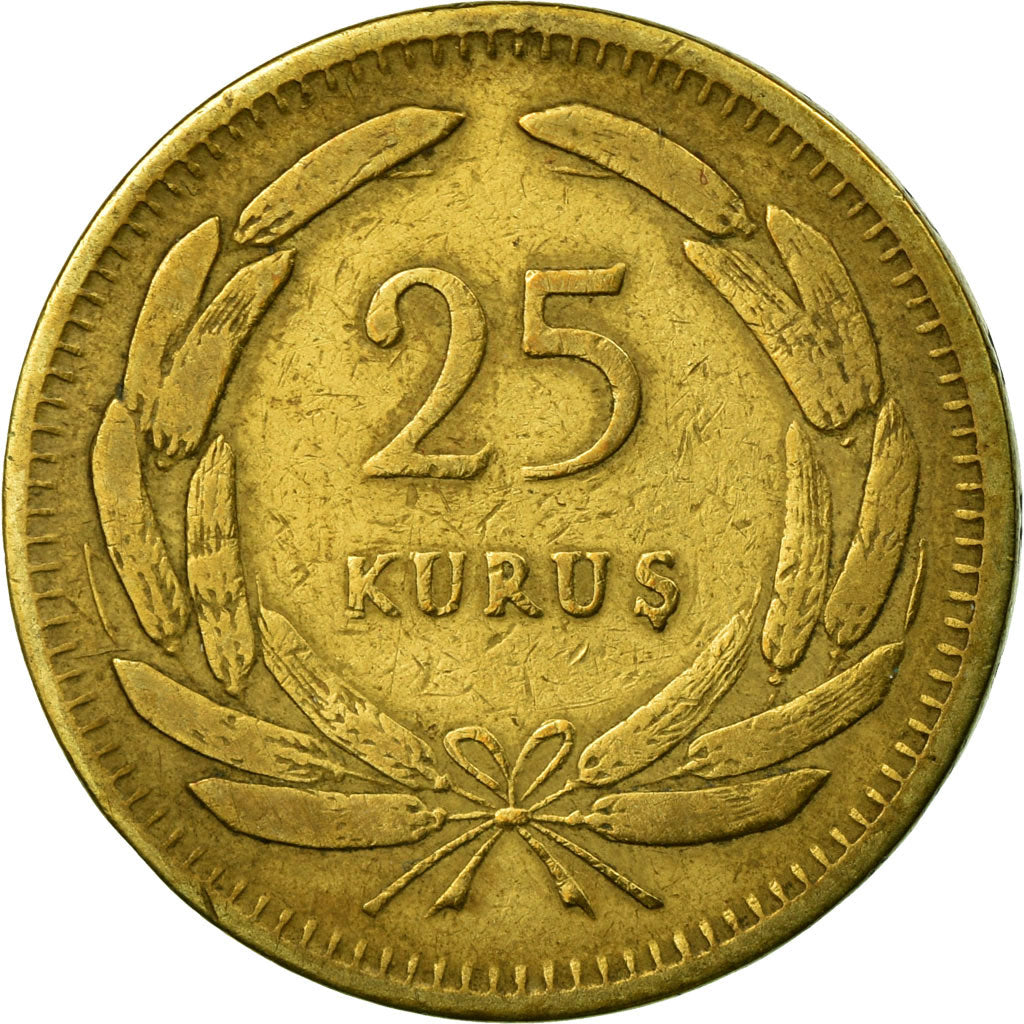 Coin, Turkey, 25 Kurus, 1955, EF(40-45), Brass, KM:886