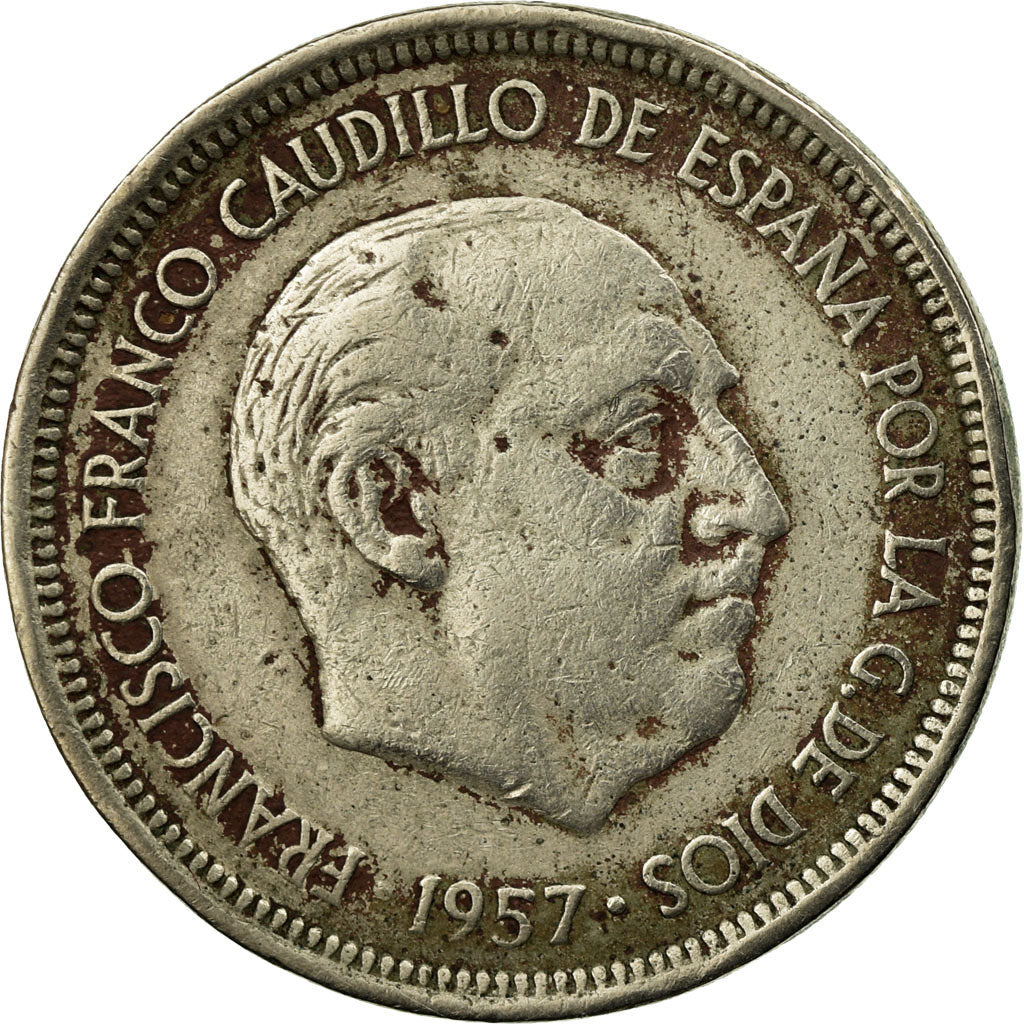 Moneda, España, Caudillo and regent, 5 Pesetas, 1958, BC+, Cobre - níquel