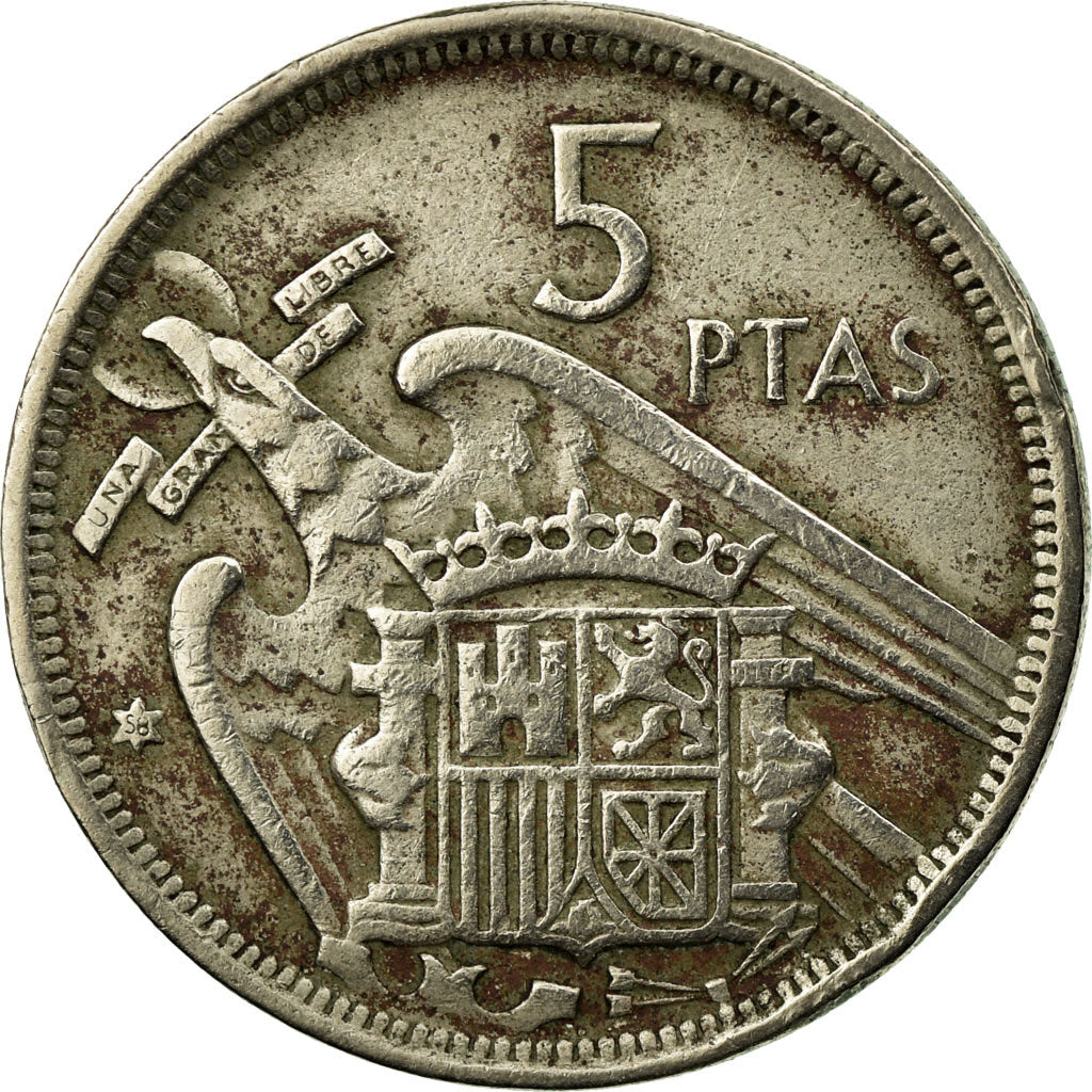 Moneda, España, Caudillo and regent, 5 Pesetas, 1958, BC+, Cobre - níquel