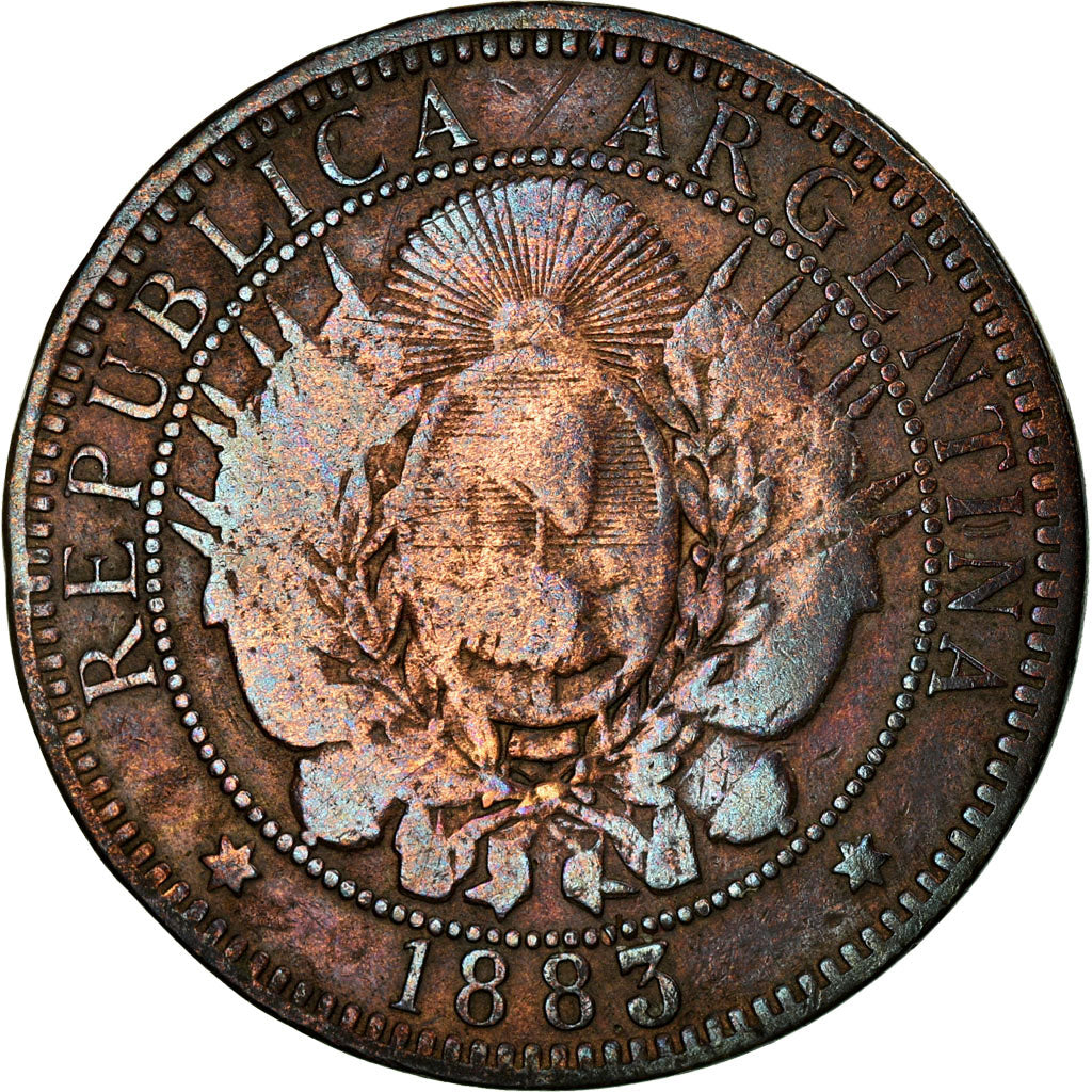 Moneta, Argentina, 2 Centavos, 1883, MB, Bronzo, KM:33