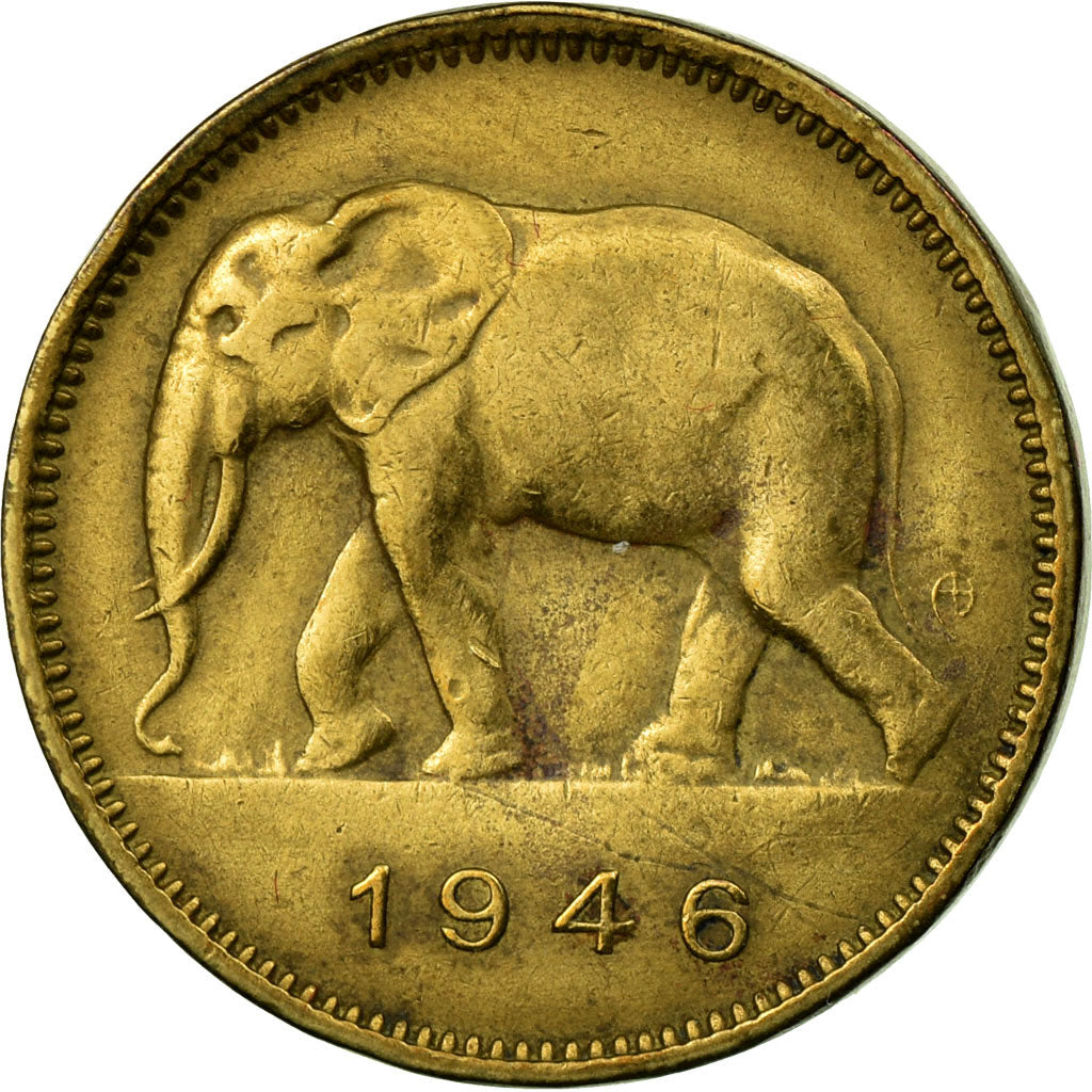 Coin, Belgian Congo, 2 Francs, 1946, EF(40-45), Brass, KM:28