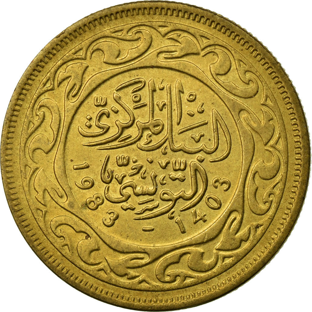 Moneta, Tunisia, 20 Millim, 1983, Paris, EF(40-45), Mosiądz, KM:307