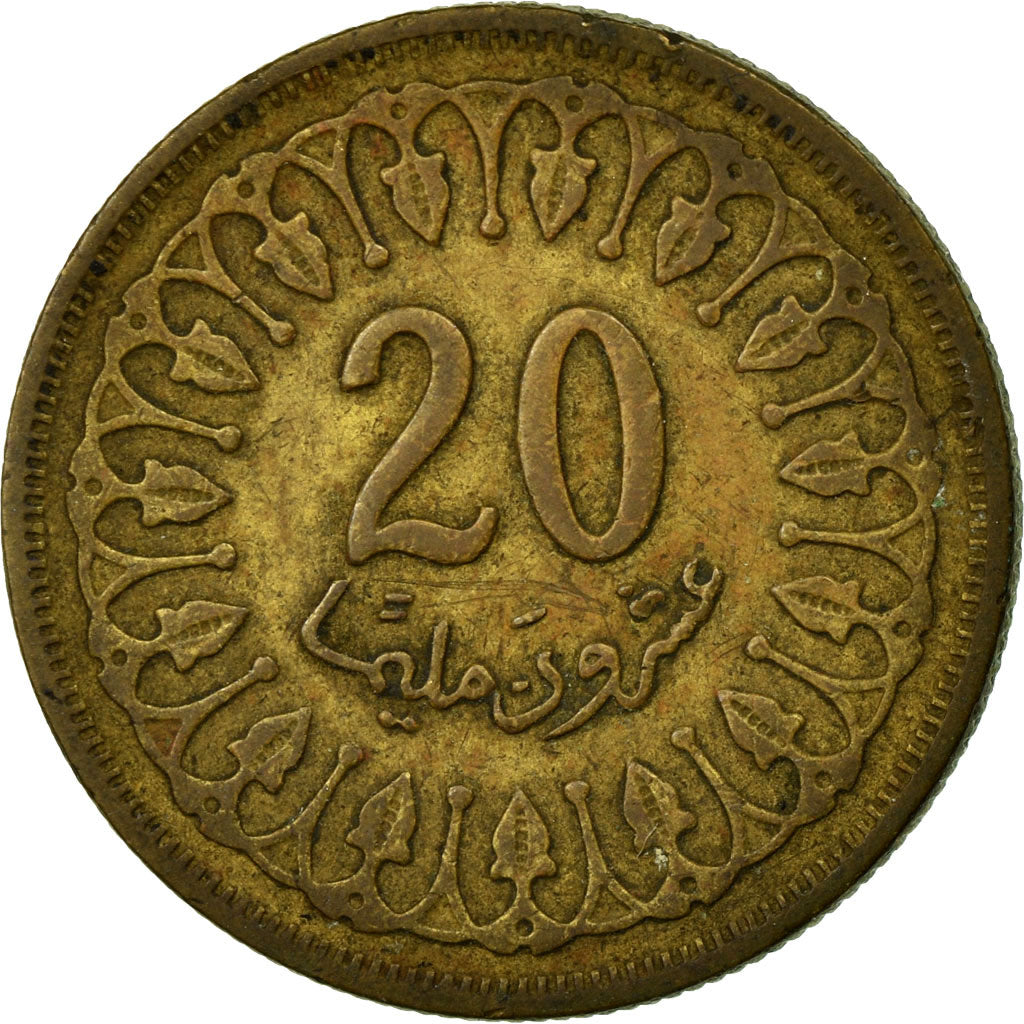 Moneta, Tunisia, 20 Millim, 1960, Paris, VF(20-25), Mosiądz, KM:307