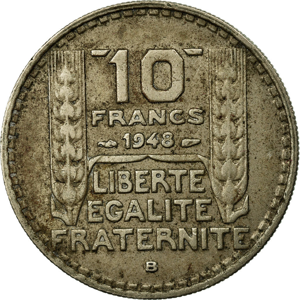 Moneda, Francia, Turin, 10 Francs, 1948, Beaumont - Le Roger, BC+, Cobre -