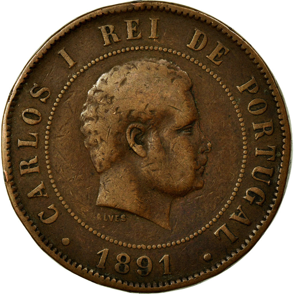 Moeda, Portugal, Carlos I, 20 Reis, 1891, EF(40-45), Bronze, KM:533
