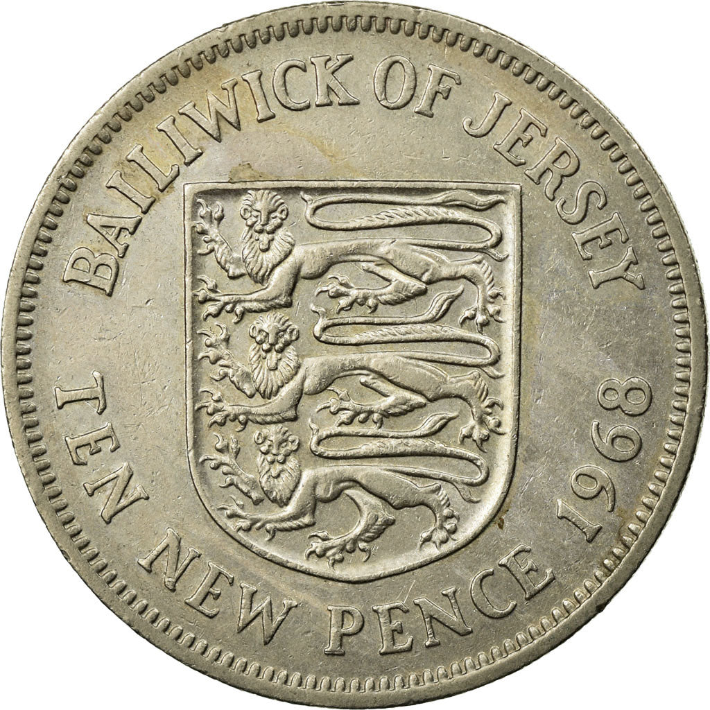 Monnaie, Jersey, Elizabeth II, 10 New Pence, 1968, TB+, Copper-nickel, KM:33