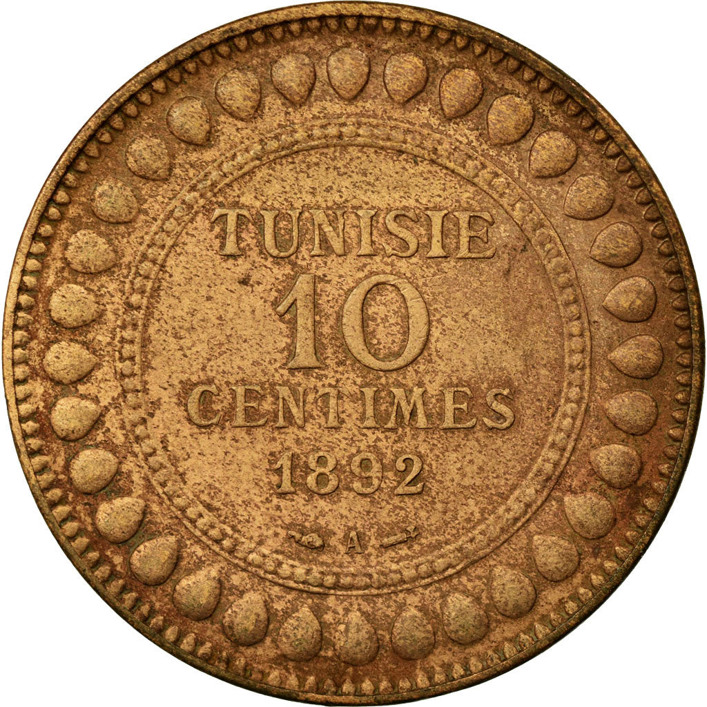 Coin, Tunisia, Ali Bey, 10 Centimes, 1892, Paris, VF(30-35), Bronze, KM:222