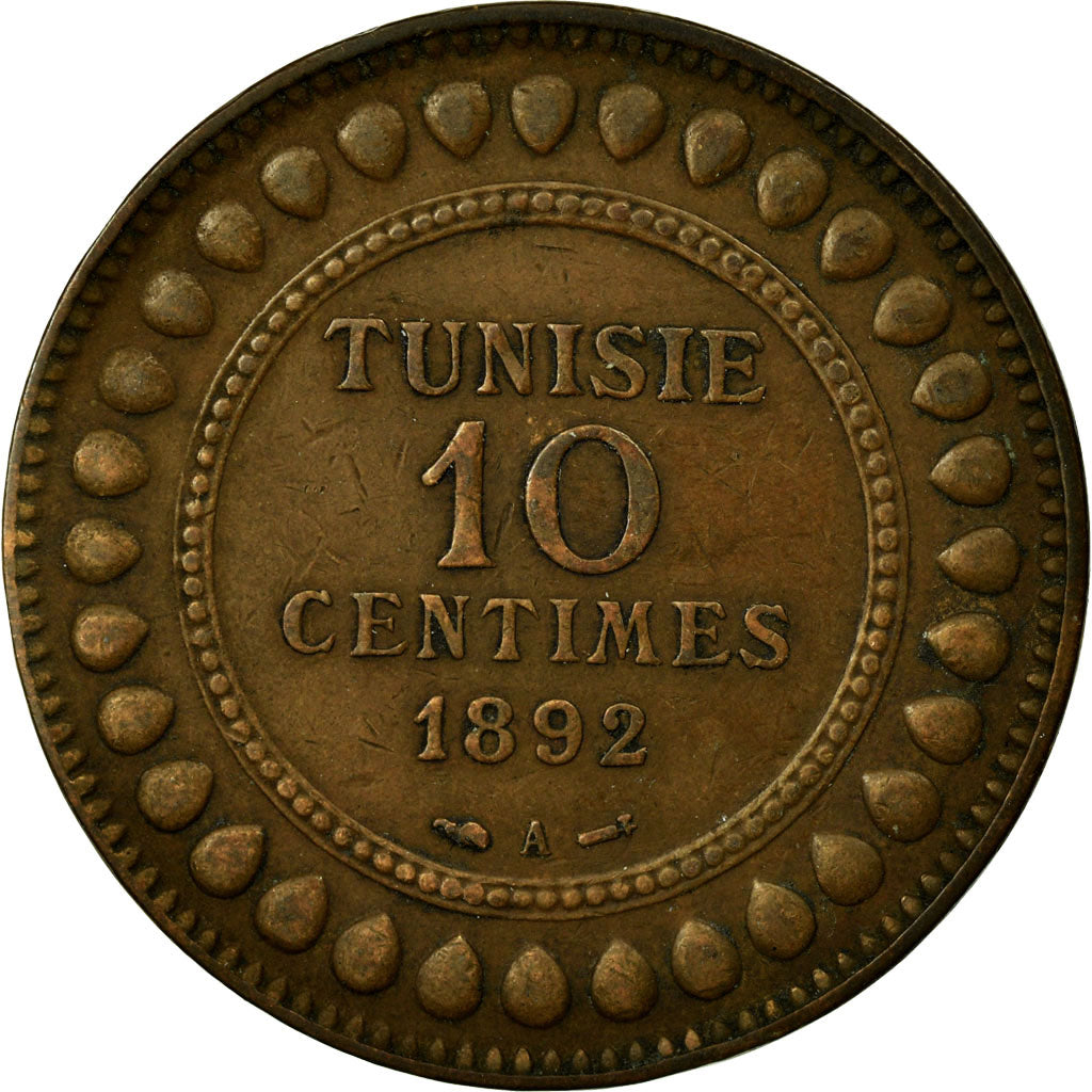 Coin, Tunisia, Ali Bey, 10 Centimes, 1892, Paris, EF(40-45), Bronze, KM:222