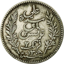 Coin, Tunisia, Ali Bey, 2 Francs, 1892, Paris, VF(30-35), Silver, KM:225