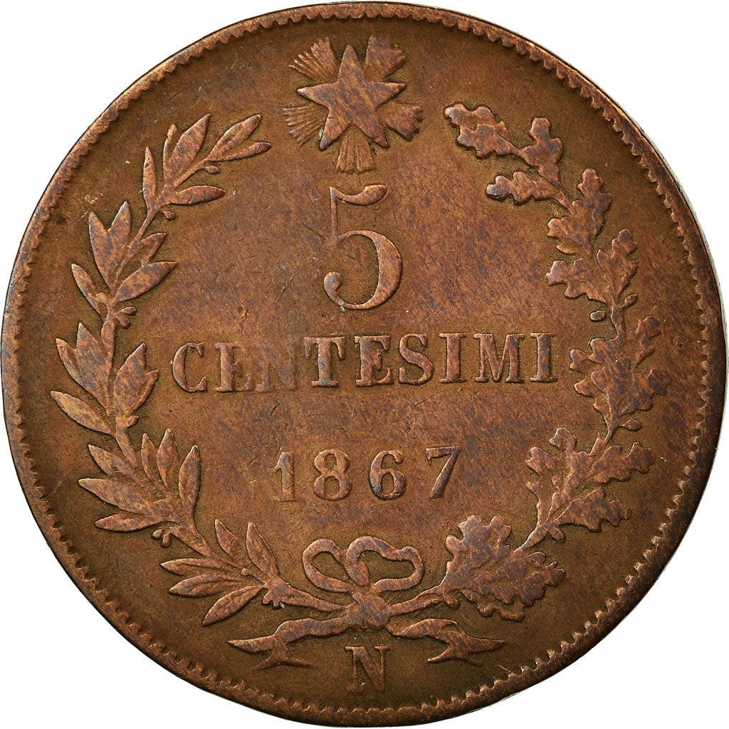 Coin, Italy, Vittorio Emanuele II, 5 Centesimi, 1867, Naples, VF(30-35), Copper