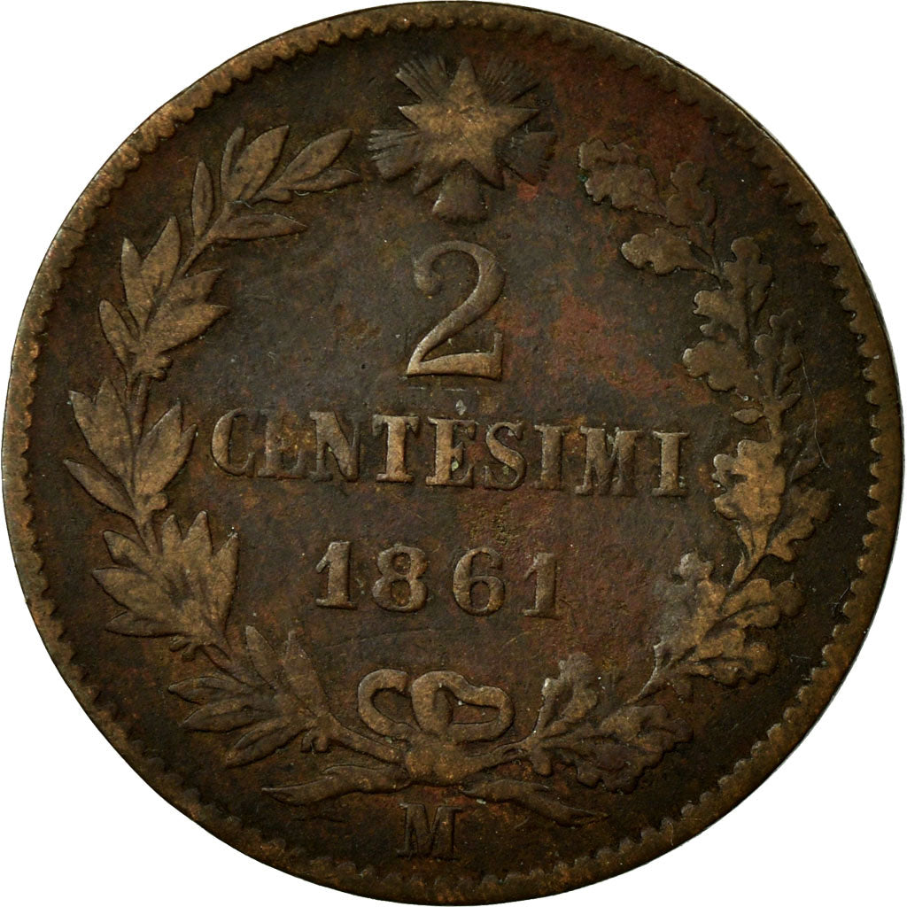 Coin, Italy, Vittorio Emanuele II, 2 Centesimi, 1861, Milan, VF(30-35), Copper