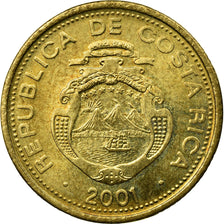 Coin, Costa Rica, 25 Colones, 2001, VF(30-35), Brass, KM:229A