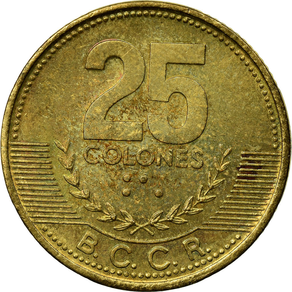 Coin, Costa Rica, 25 Colones, 2001, VF(30-35), Brass, KM:229A