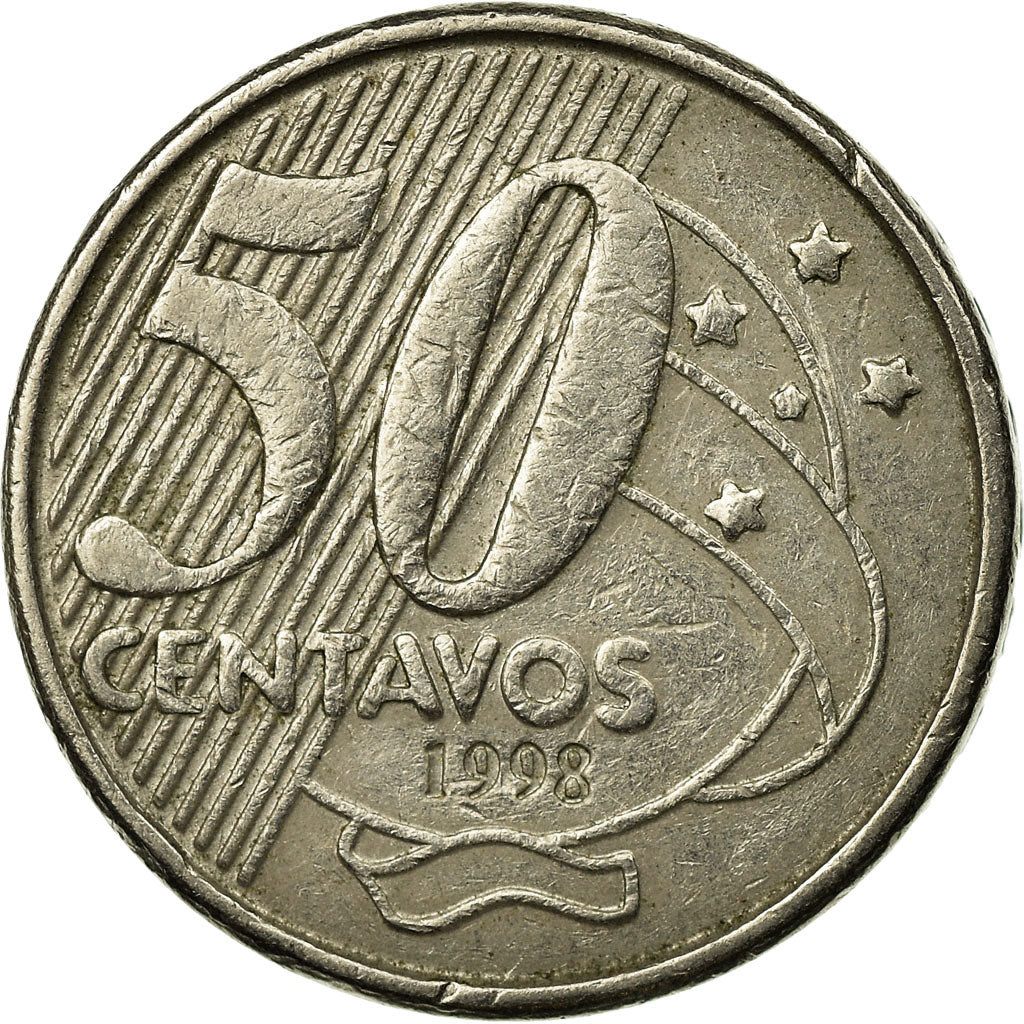 Coin, Brazil, 50 Centavos, 1998, EF(40-45), Copper-nickel, KM:651