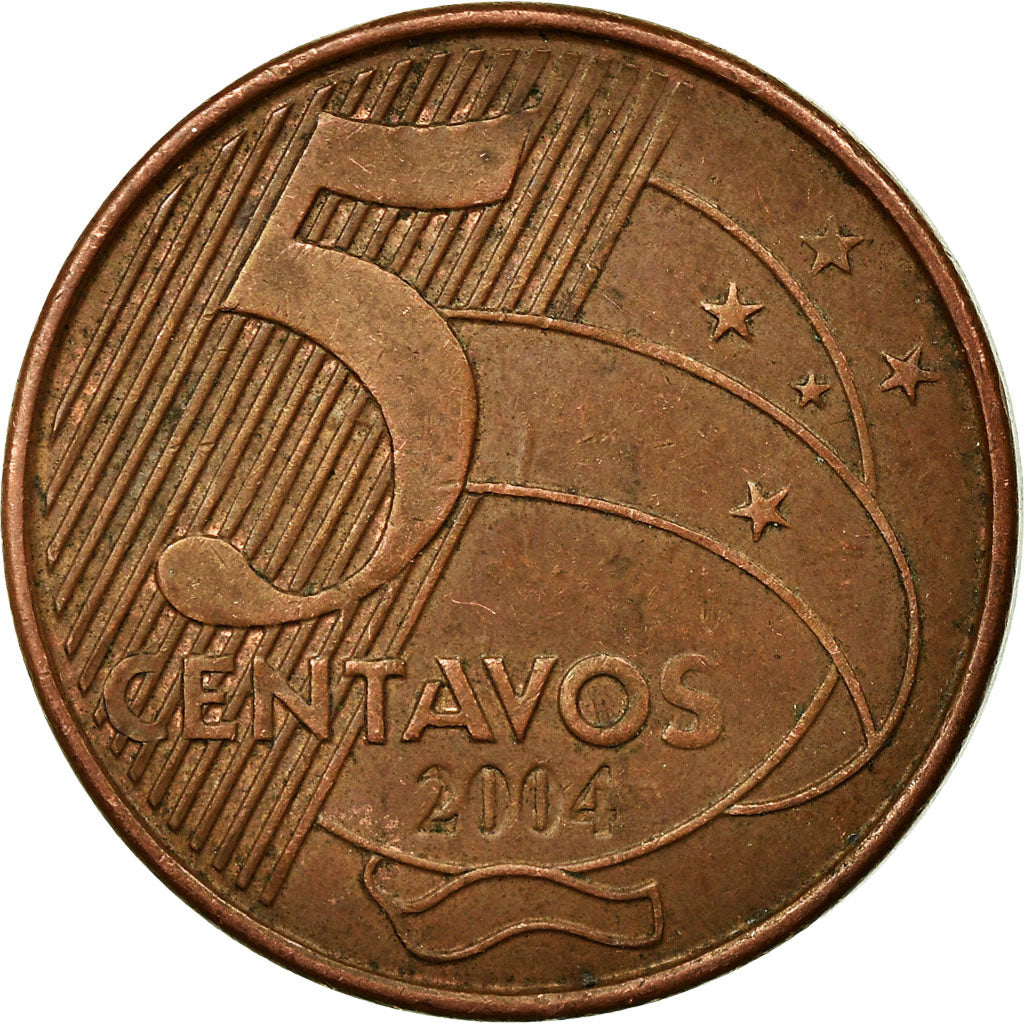 Coin, Brazil, 5 Centavos, 2004, VF(30-35), Copper Plated Steel, KM:648