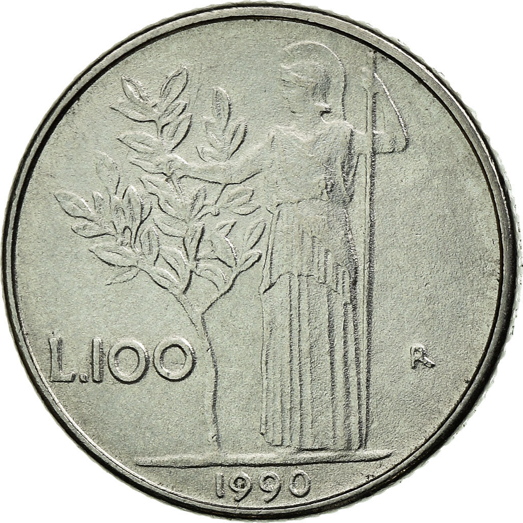 Moneta, Włochy, 100 Lire, 1990, Rome, AU(50-53), Stal nierdzewna, KM:96.2