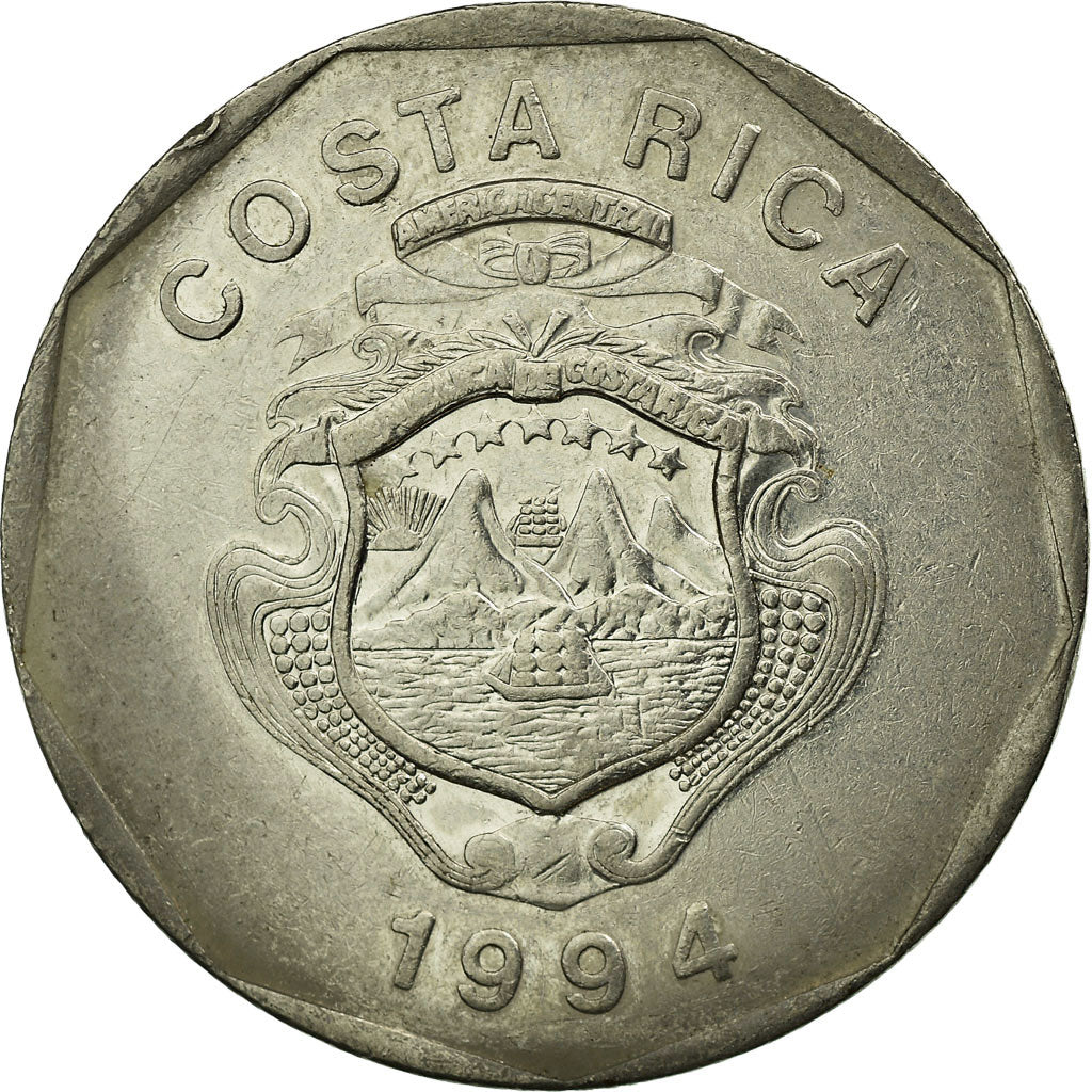 Moneda, Costa Rica, 20 Colones, 1994, MBC, Níquel chapado en acero inoxidable