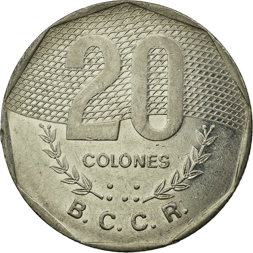 Moneda, Costa Rica, 20 Colones, 1994, MBC, Níquel chapado en acero inoxidable