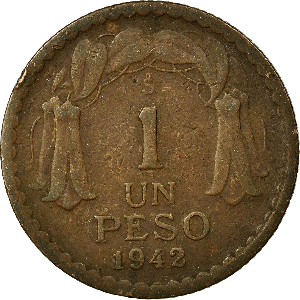 Coin, Chile, Peso, 1942, Santiago, VF(30-35), Copper, KM:179