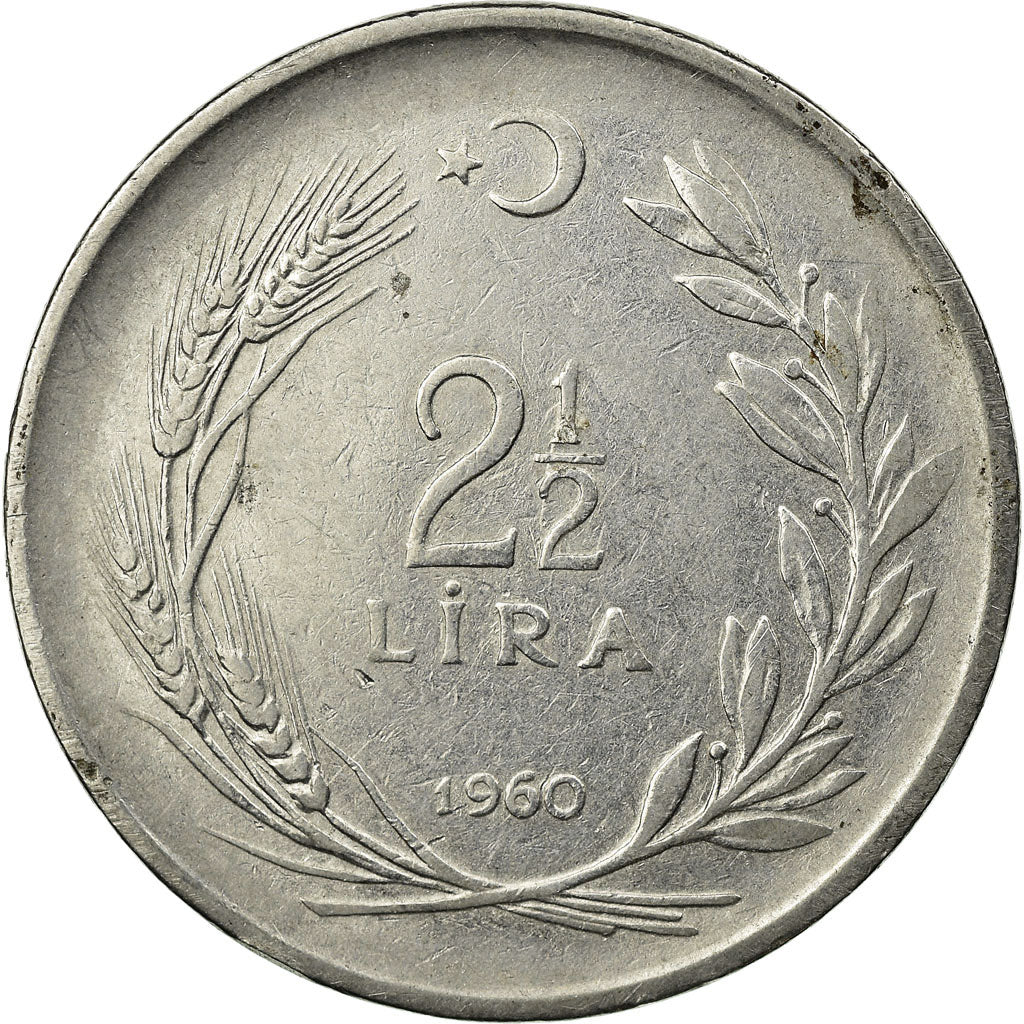Moneta, Turchia, 2-1/2 Lira, 1960, BB, Acciaio inossidabile, KM:893.1