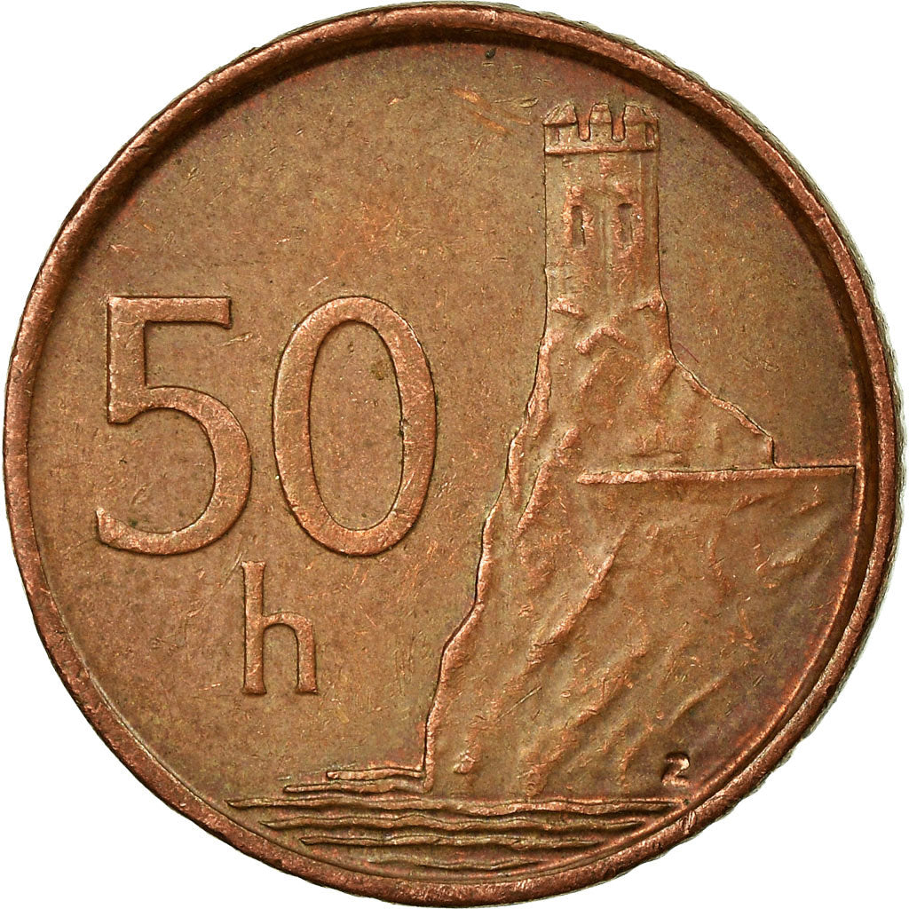 Coin, Slovakia, 50 Halierov, 2001, EF(40-45), Copper Plated Steel, KM:35