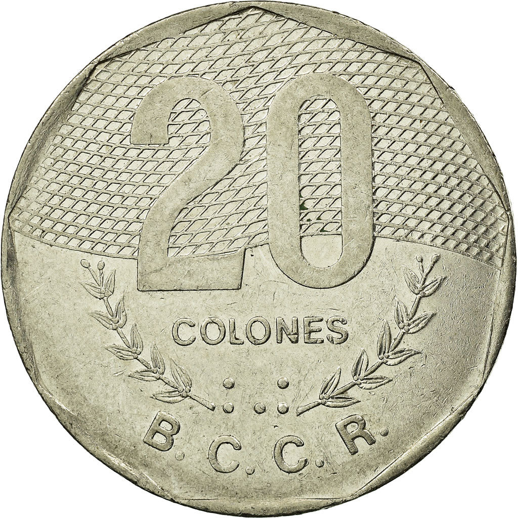 Moneda, Costa Rica, 20 Colones, 1994, MBC, Níquel chapado en acero inoxidable