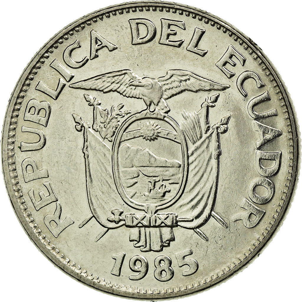 Coin, Ecuador, 50 Centavos, Cincuenta, 1985, EF(40-45), Nickel Clad Steel, KM:87
