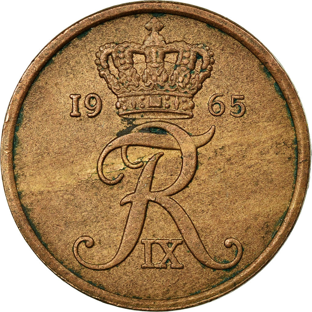 Coin, Denmark, Frederik IX, 5 Öre, 1965, Copenhagen, VF(30-35), Bronze