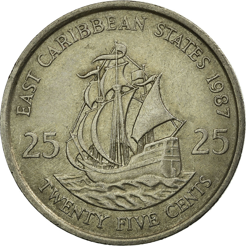 Munten, Staten van de oostelijke Caraïben, Elizabeth II, 25 Cents, 1987, ZF