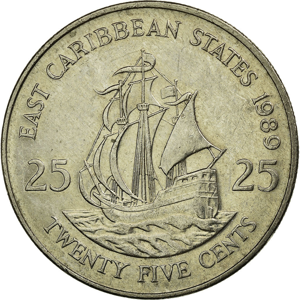 Munten, Staten van de oostelijke Caraïben, Elizabeth II, 25 Cents, 1989, ZF